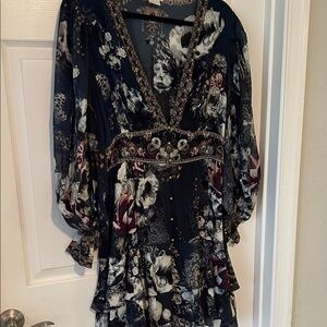 Camilla Jewel-Embellished Blue and Gray Dress